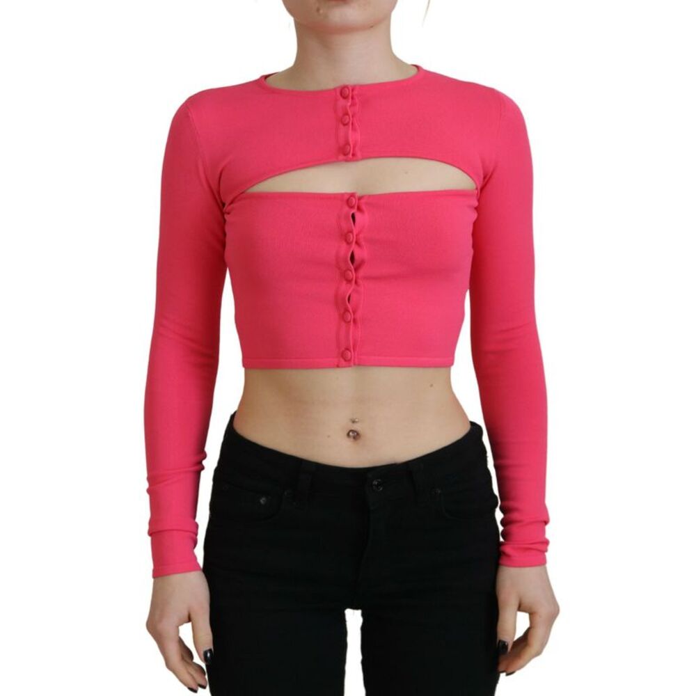 Dsquared² Pink Viscose Knit Open Chest Long Sleeves Women's Top